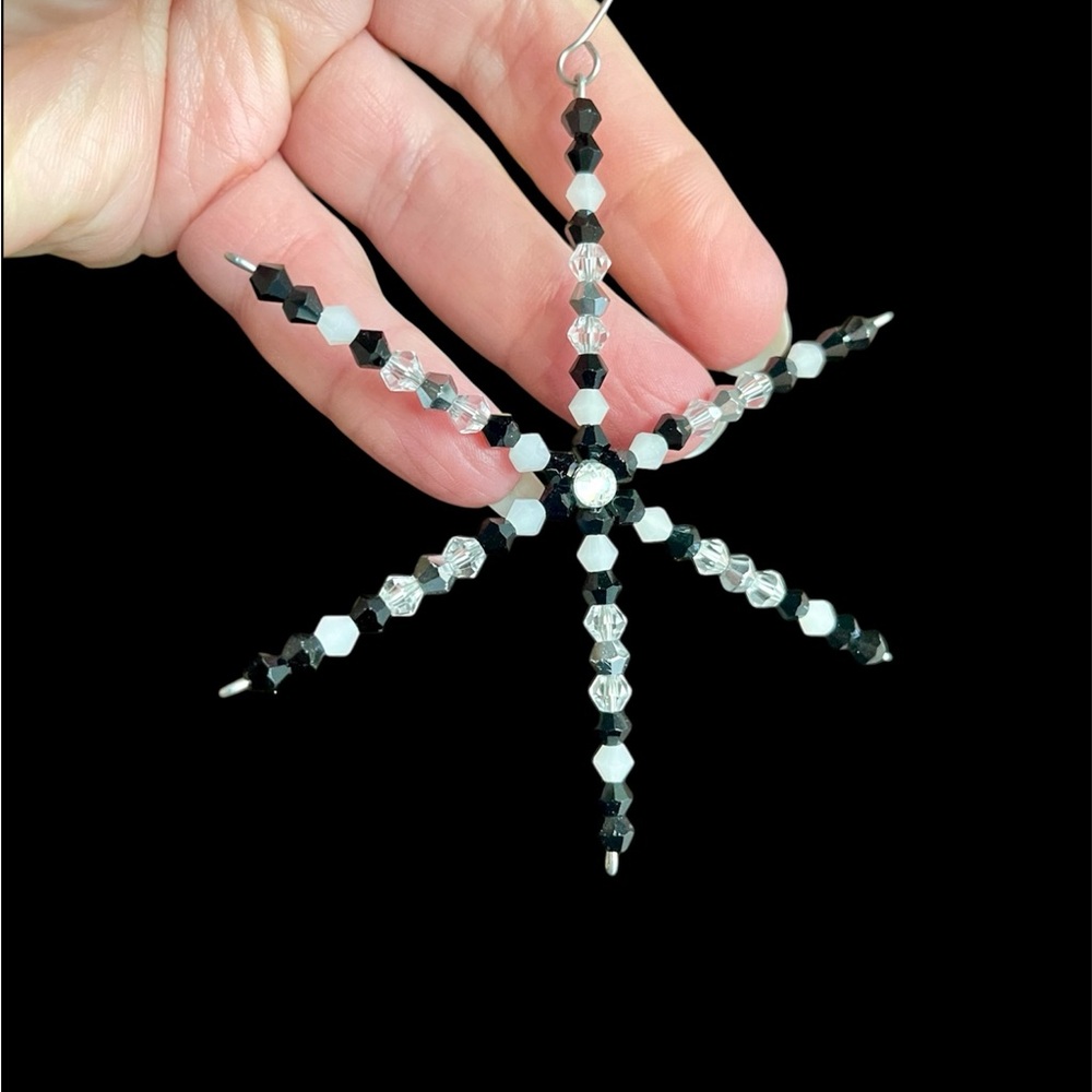 Elegant Black and Silver Beaded Snowflake